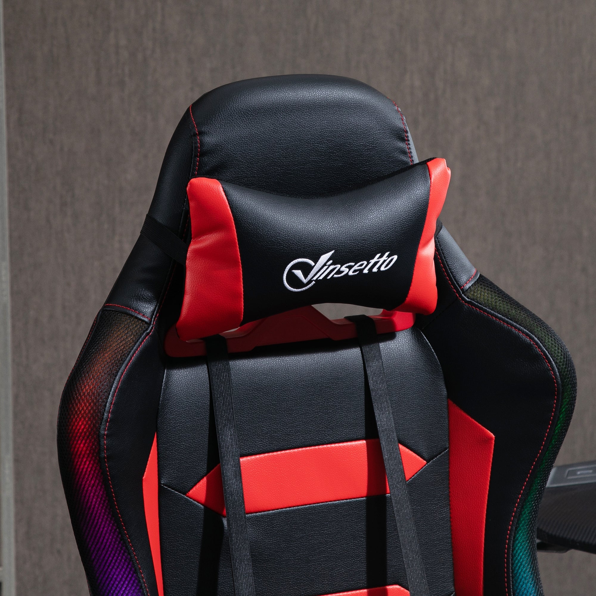 Racing Office Chair with RGB LED Light, Gaming Desk Chair with Lumbar Support, High Back PU Leather Swivel Computer Recliner, Tilt, Black and Red Video Game Chairs   at Gallery Canada