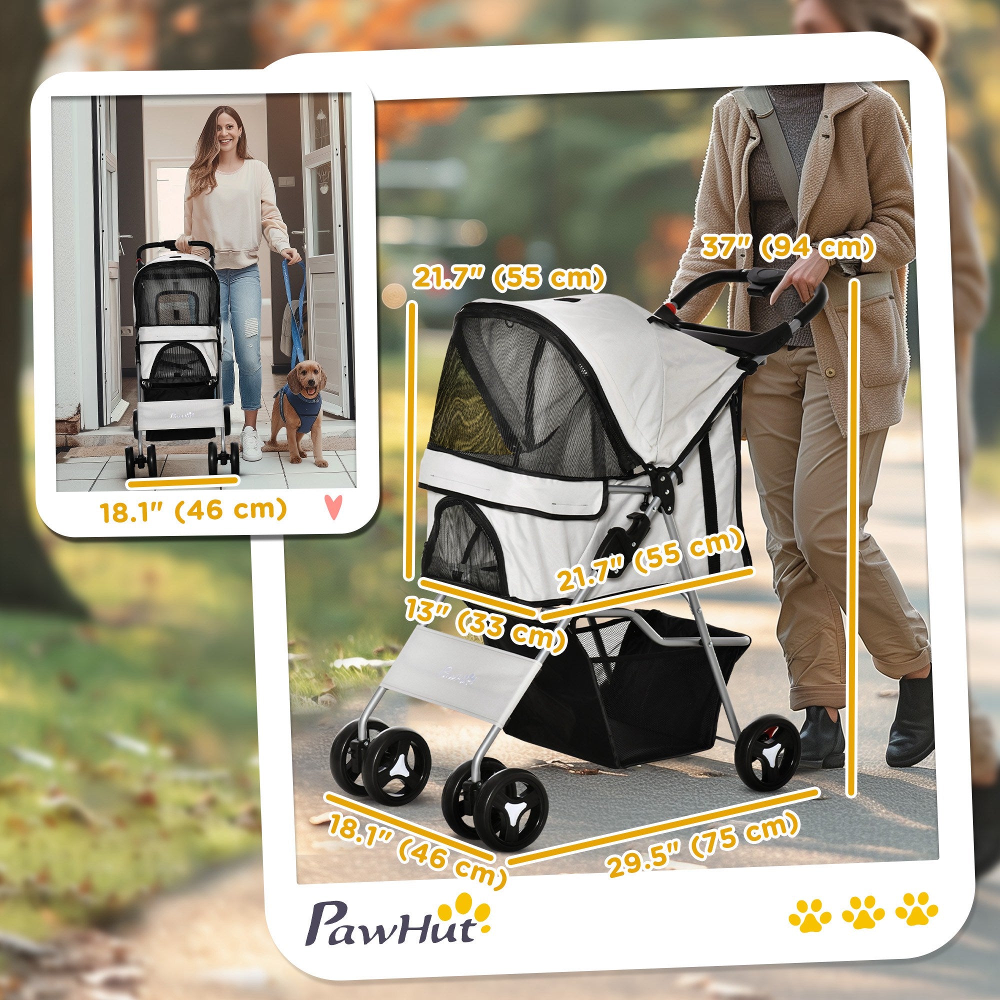 Dog Stroller, Foldable Pet Stroller for XS and Small Dogs and Cats, 4 Wheels Travel Carrier with Cup Holder, Storage Basket, 360° Wwiveling Front Wheels, Grey Dog Bike Trailers & Strollers at Gallery Canada