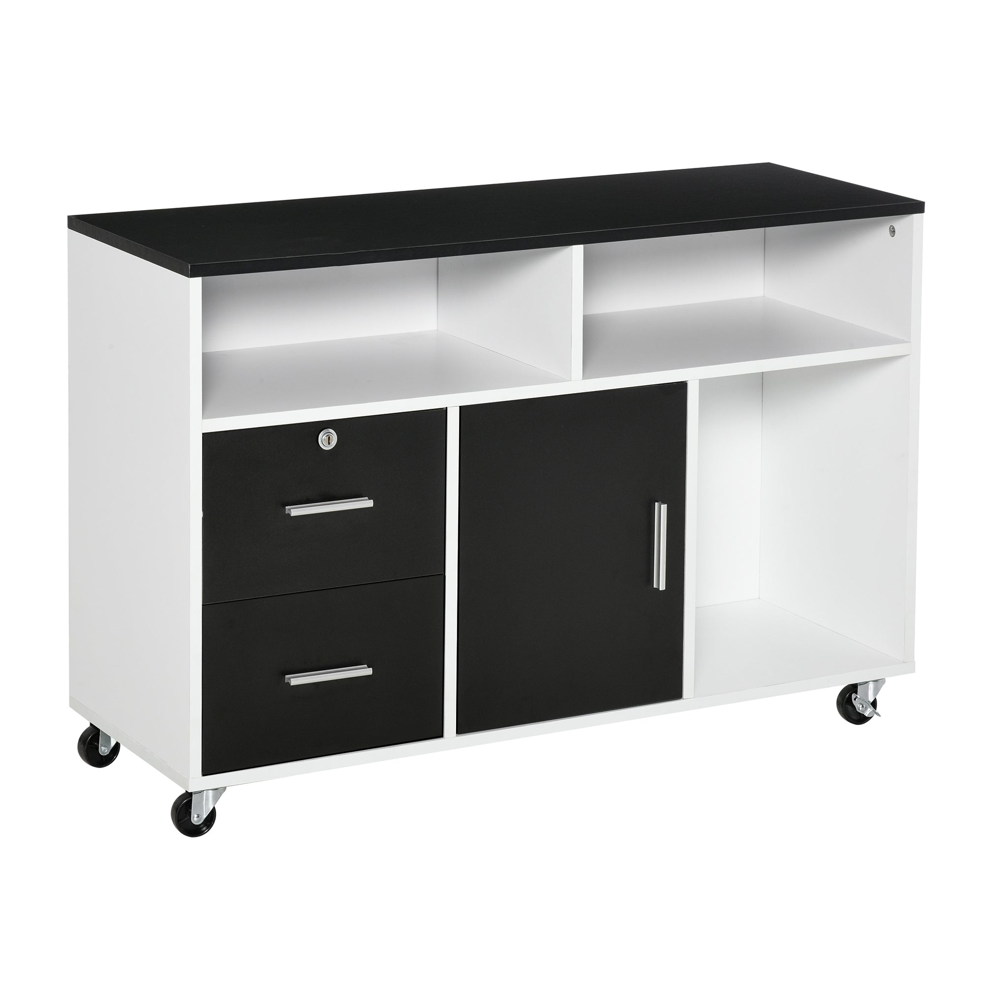 Lateral Filing Cabinet, Printer Stand Home Office Mobile File Cabinet with Wheels, Lockable Drawer, Black Office Cabinets & Cupboards Black at Gallery Canada