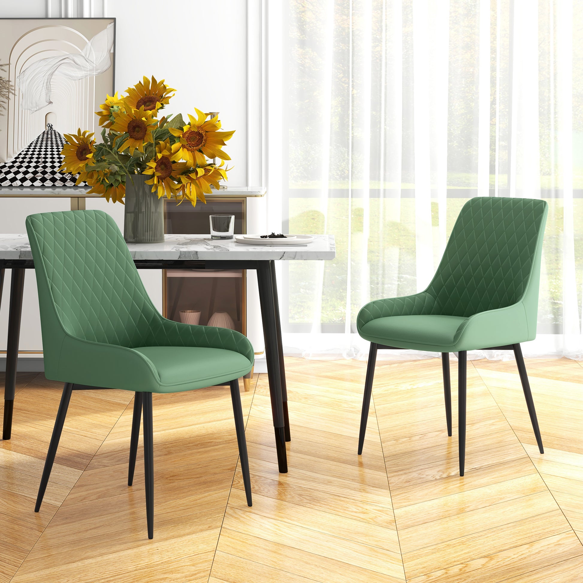 Modern Dining Chairs Set of 2, PU Leather Kitchen Chairs with Metal Legs for Dining Room, Living Room, Green Dining Chairs Green  at Gallery Canada