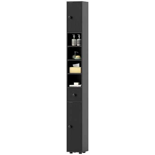 71" Tall Bathroom Cabinet, Narrow Toilet Paper Cabinet with Open Shelves, 2 Door Cabinets, Adjustable Shelves, Black Bathroom Cabinets   at Gallery Canada