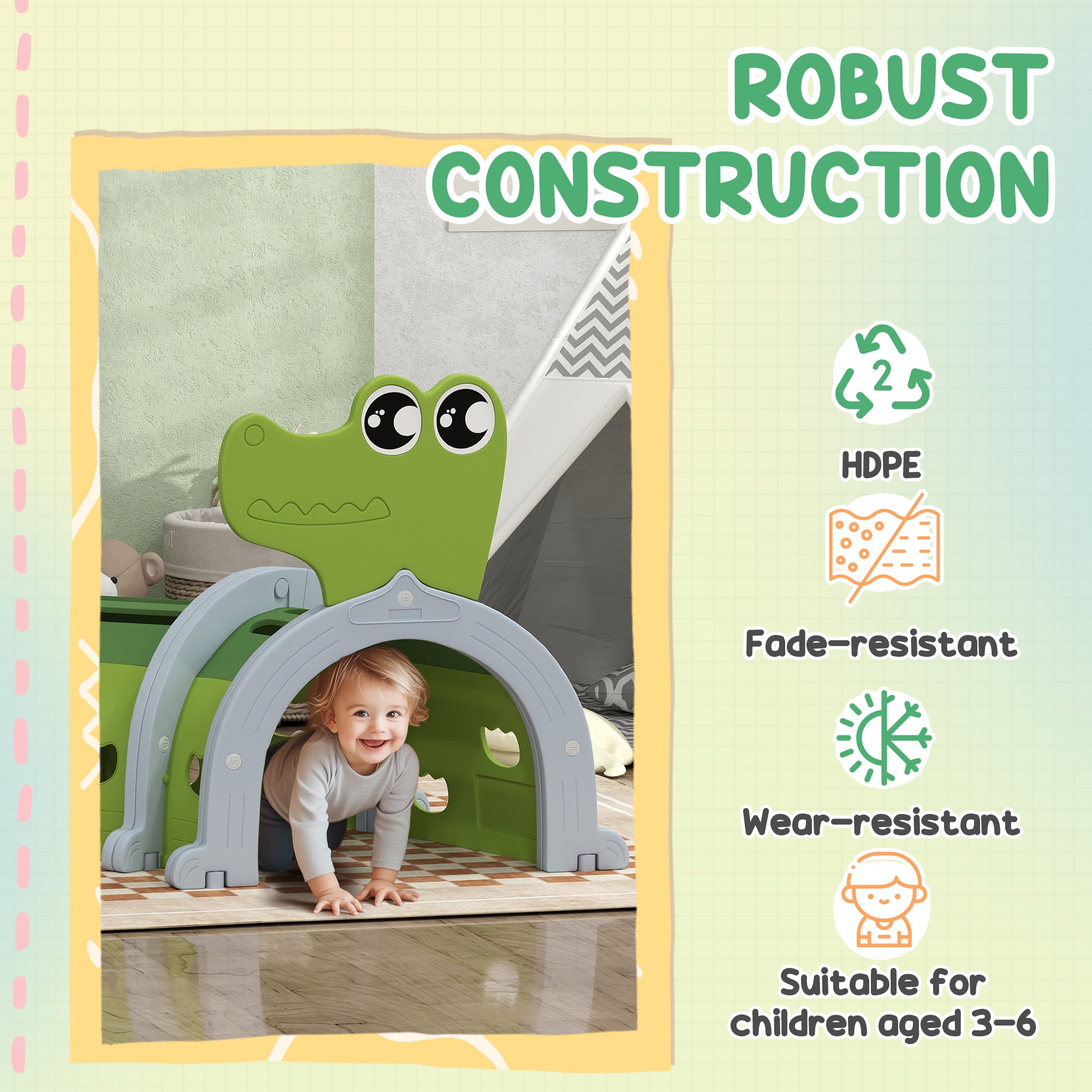 Crocodile Design Tunnel for Kids to Crawl Through, for 3-6 Years, Green Children's Play Tunnels at Gallery Canada