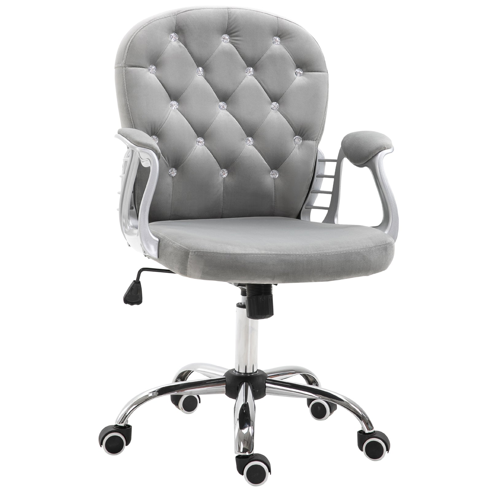 Velvet Vanity Office Chair, Button Tufted Swivel Chair with Adjustable Height, Padded Armrests and Tilt Function, Grey Task Chairs Grey at Gallery Canada