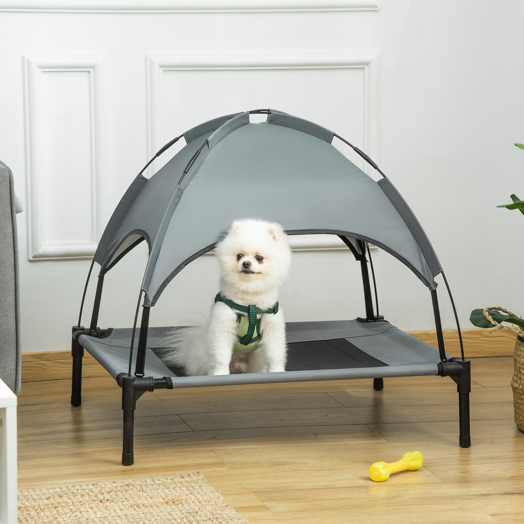 Elevated Dog Bed with Canopy, Portable Raised Dog Cot for M Sized Dogs, Indoor &; Outdoor, 30