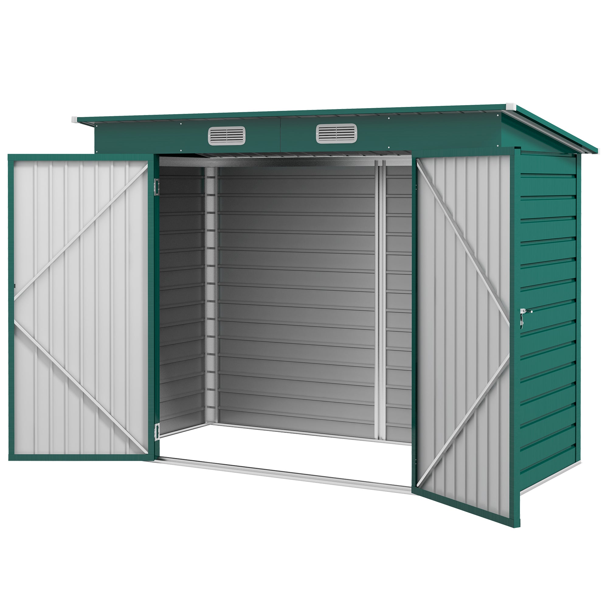 8 x 4FT Galvanized Garden Storage Shed, Metal Outdoor Shed with Double Doors and 2 Vents, Green Sheds   at Gallery Canada