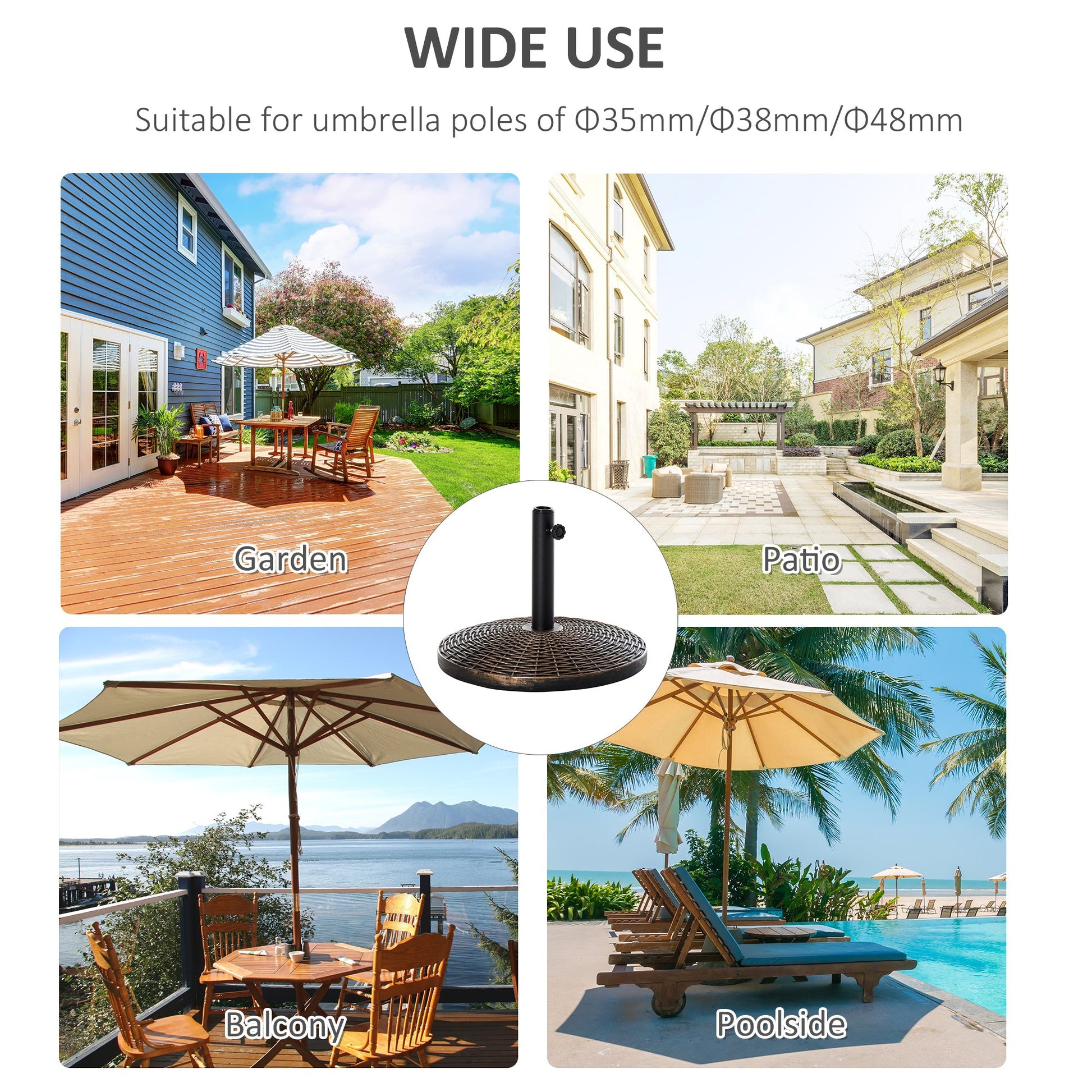 55 lbs Market Umbrella Base Holder 21" Heavy Duty Round Parasol Stand with Rattan Design for Patio, Outdoor, Backyard, Bronze Umbrella Bases   at Gallery Canada