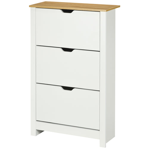 Shoe Storage Cabinet with 3 Flip Drawers and Adjustable Shelves for 18 Pairs of Shoes, White