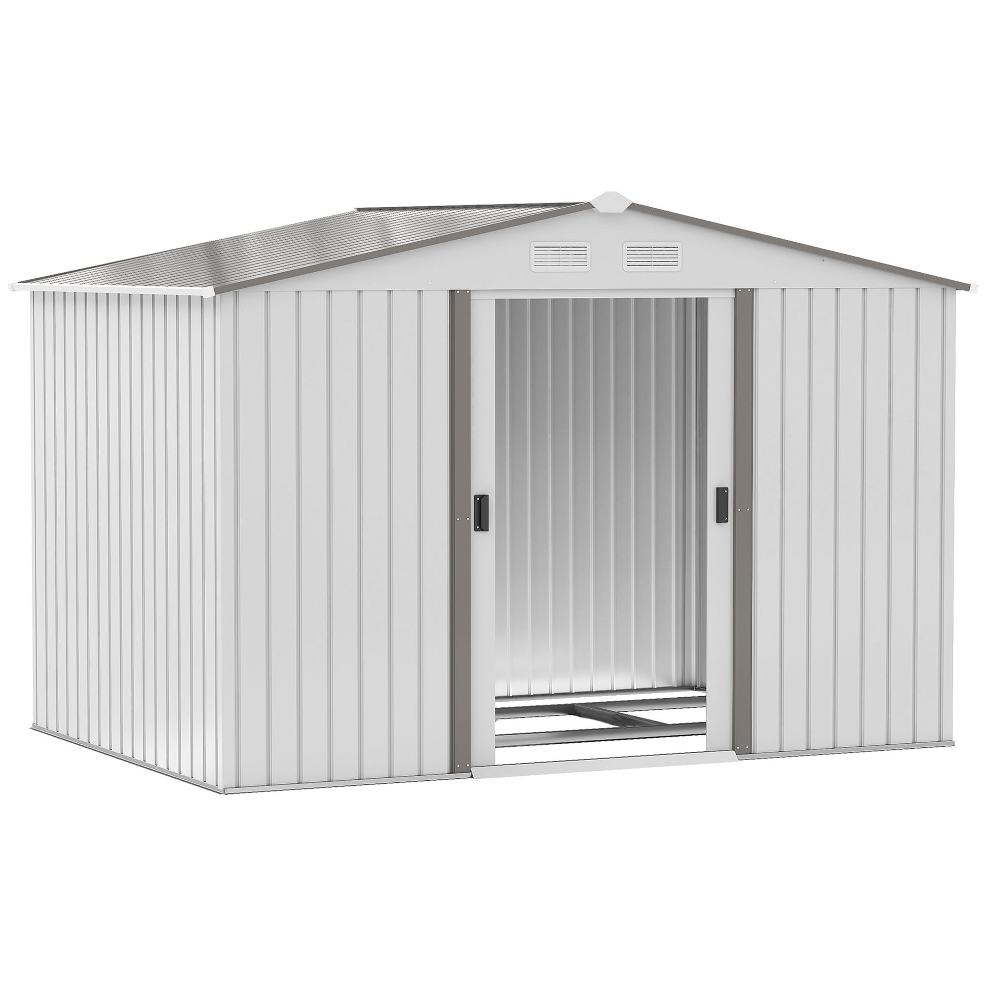 9.1' x 6.4' x 6.3' Garden Storage Shed w/Floor Foundation Outdoor Patio Yard Metal Tool Storage House w/ Double Doors Silver Sheds Grey and Silver  at Gallery Canada