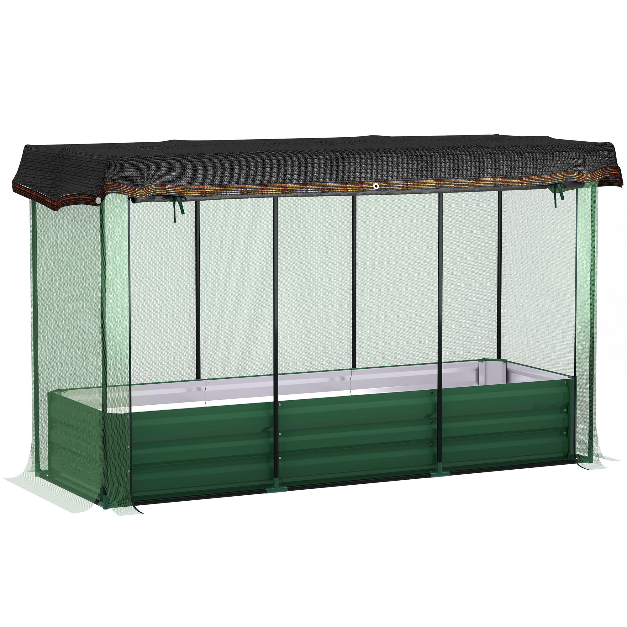 Galvanized Steel Planter Box with Crop Cage and Shade Cloth, Raised Garden Bed for Flowers, Vegs and Herbs, Green Raised Garden Beds Green, Black at Gallery Canada