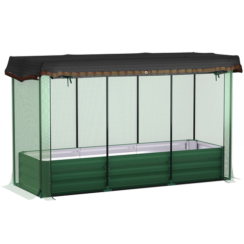 Galvanized Steel Planter Box with Crop Cage and Shade Cloth, Raised Garden Bed for Flowers, Vegs and Herbs, Green