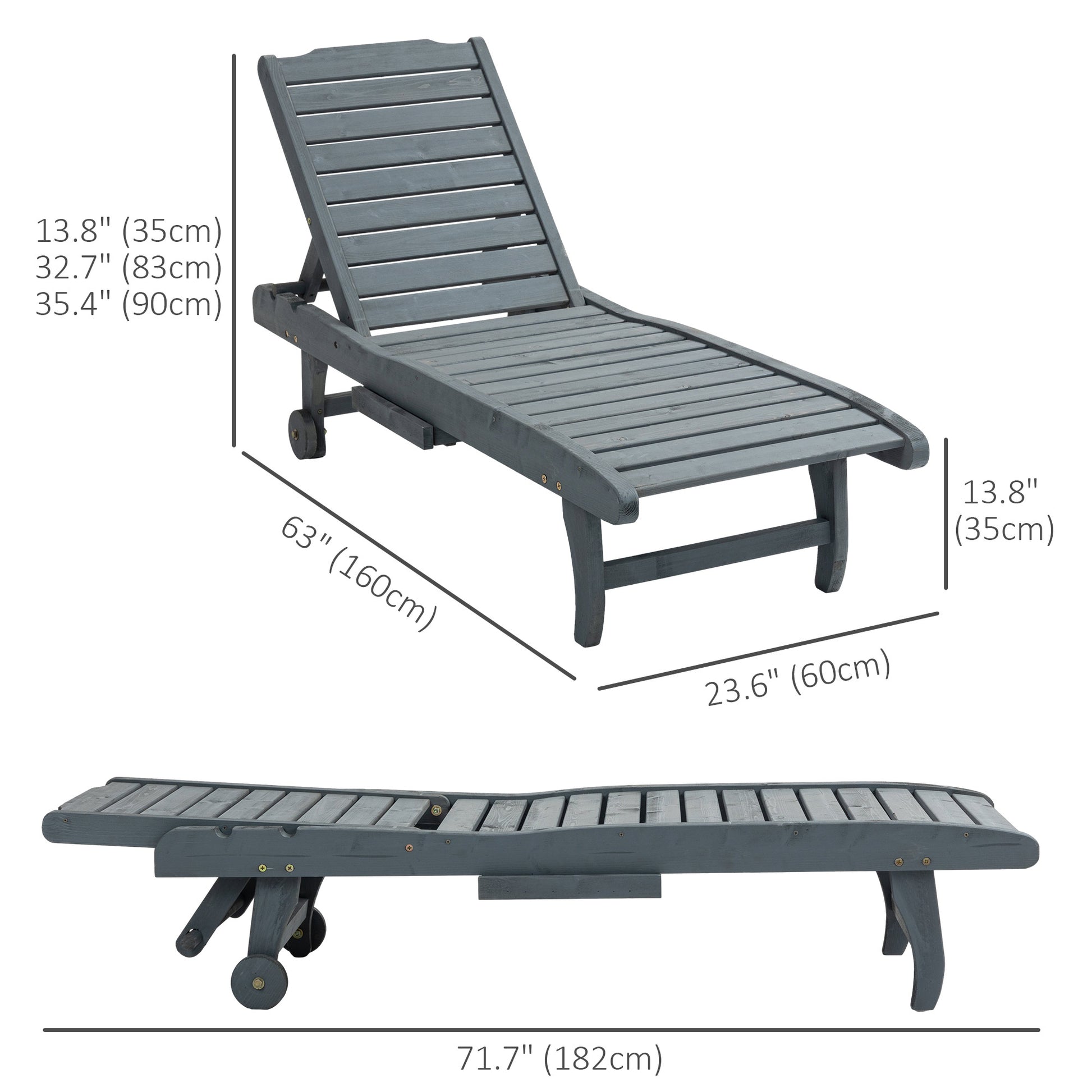 Adjustable Lounge Chair, Outdoor Patio Chaise Recliner with Pull-out Tray and 2 Wheels Chaise Loungers   at Gallery Canada