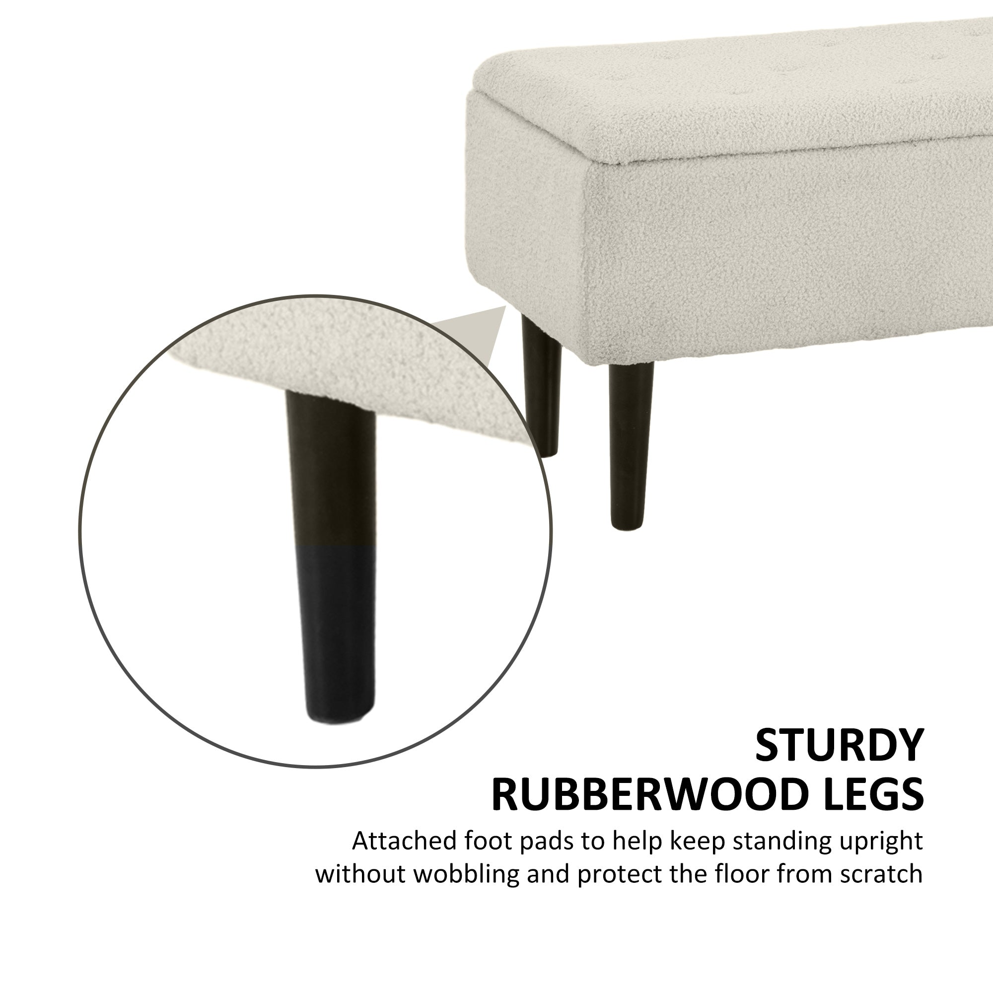 37 Inch Modern Ottoman with Storage and Wooden Legs, Storage Ottoman with Teddy Velvet Upholstery, for Living Room, Bedroom, Cream White Storage Ottomans & Benches at Gallery Canada