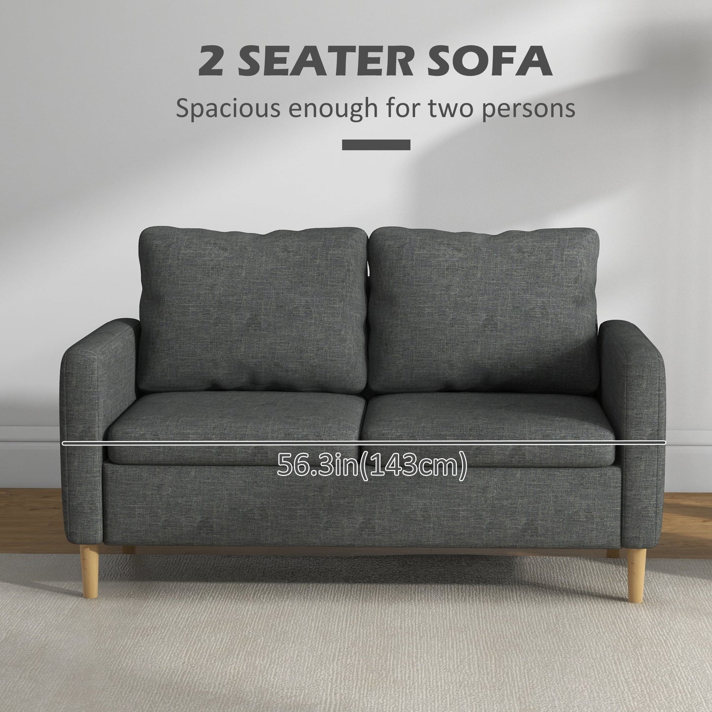 56" 2 Seat Sofa, Modern Love Seats Furniture, Upholstered 2 Seater Couch with Side Pockets, Solid Steel Frame, Grey 2-Seater Sofas   at Gallery Canada