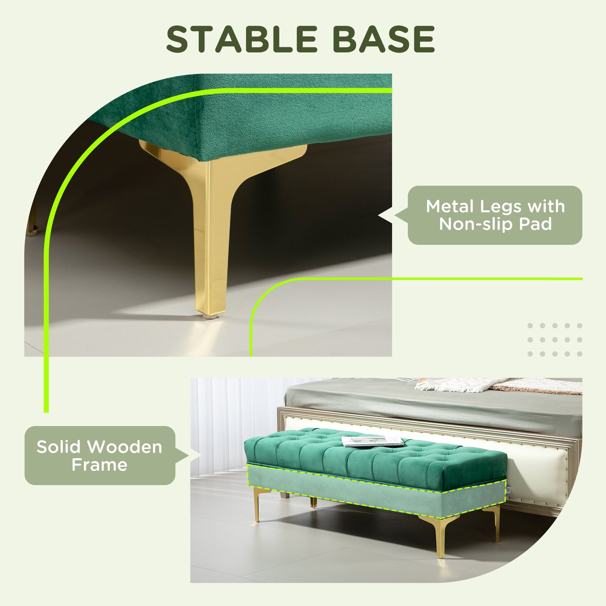 End of Bed Bench, Upholstered Bench, Entryway Shoe Bench with Button Tufted for Living Room, Bedroom, Dark Green Storage Ottomans & Benches at Gallery Canada