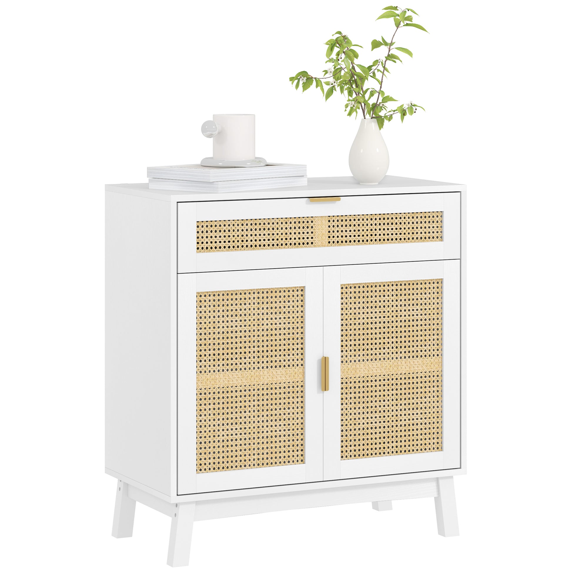 Boho Sideboard Storage Cabinet with Rattan Doors, White Storage Cabinets at Gallery Canada