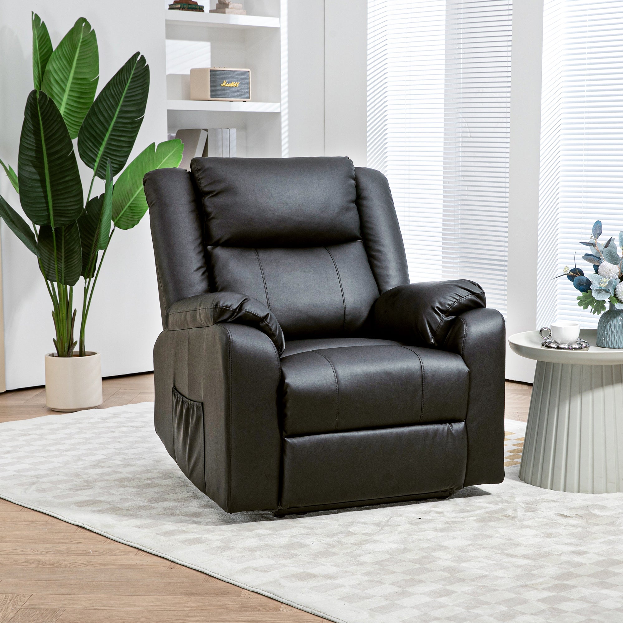 PU Leather Reclining Chair, Recliner Chair for Living Room with Footrest and 2 Side Pockets, Black Single Sofas   at Gallery Canada