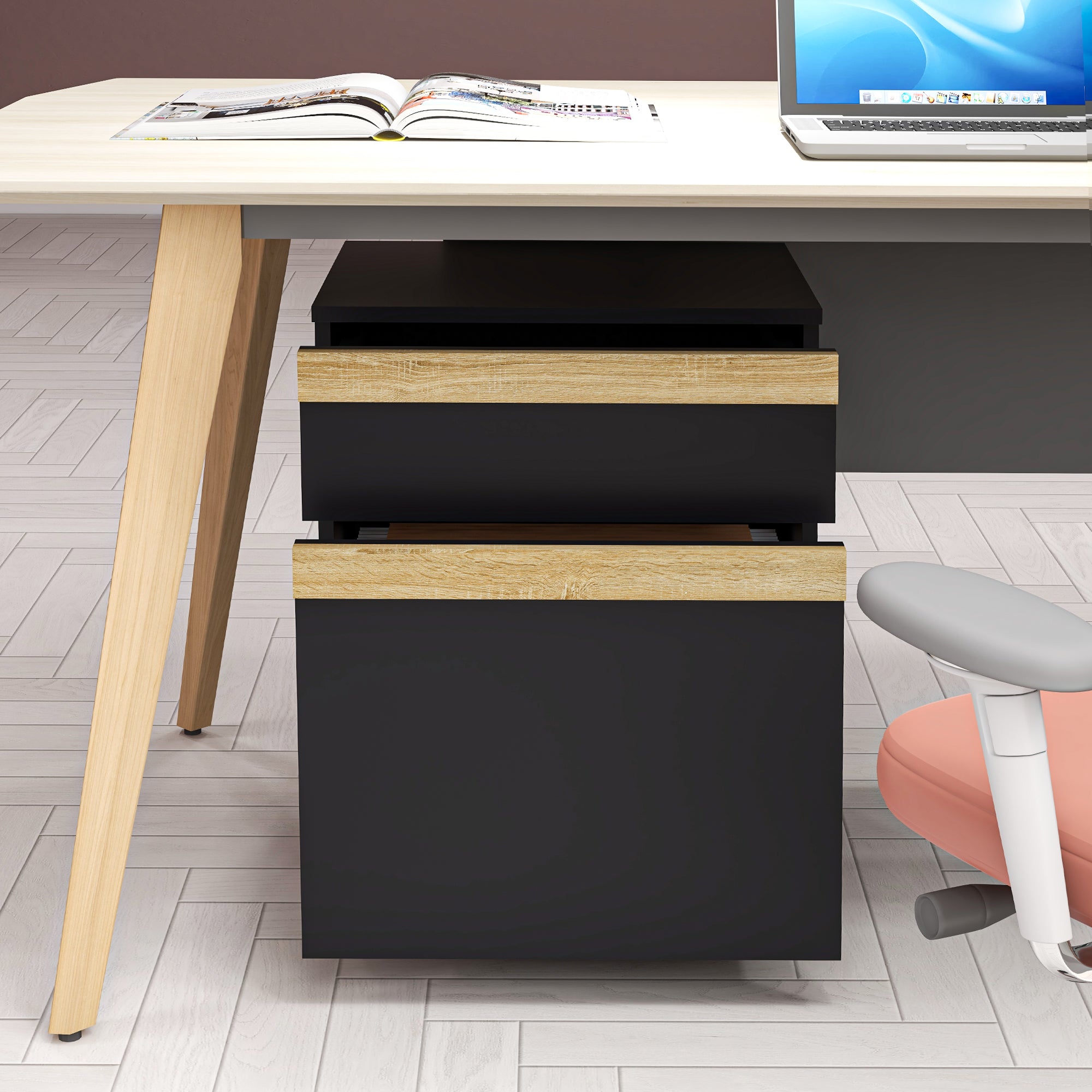 Mobile Filing Cabinet, Office Storage Printer Stand with 5 Wheels and 2 Drawers Office Cabinets & Cupboards at Gallery Canada