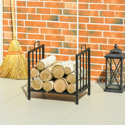 15.5" Firewood Rack Heavy-Duty Metal Wood Storage Log Holder with Side Handles, Indoor and Outdoor, Black Firewood Racks   at Gallery Canada