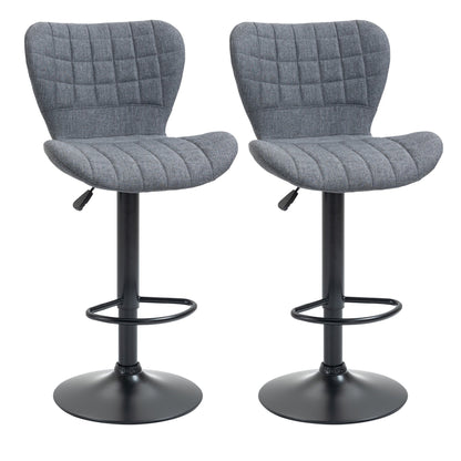 Bar Stools Set of 2 Adjustable Height Swivel Bar Chairs in Linen Fabric with Backrest &; Footrest, Grey Bar Stools Grey  at Gallery Canada