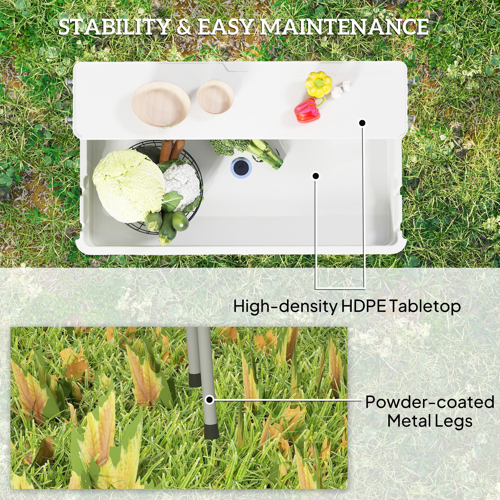 3.5ft Folding Ice Cooler Table with Drain, 2-Tier Outdoor Patio Party Cooler, Fishing Cleaning Table with Storage Shelf for Picnic BBQ Camping Wedding, White Picnic Tables & Camping Chairs at Gallery Canada