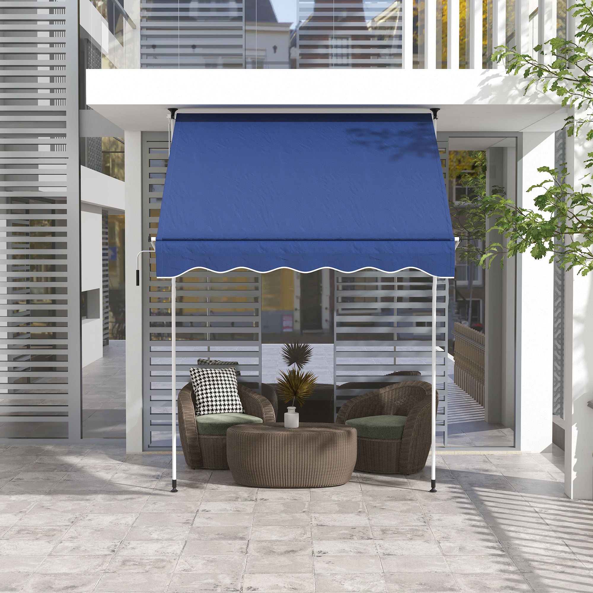 6.6'x5' Manual Retractable Patio Awning Sun Shelter Window Door Deck Canopy, Water Resistant UV Protector, Dark Blue Window Awnings at Gallery Canada