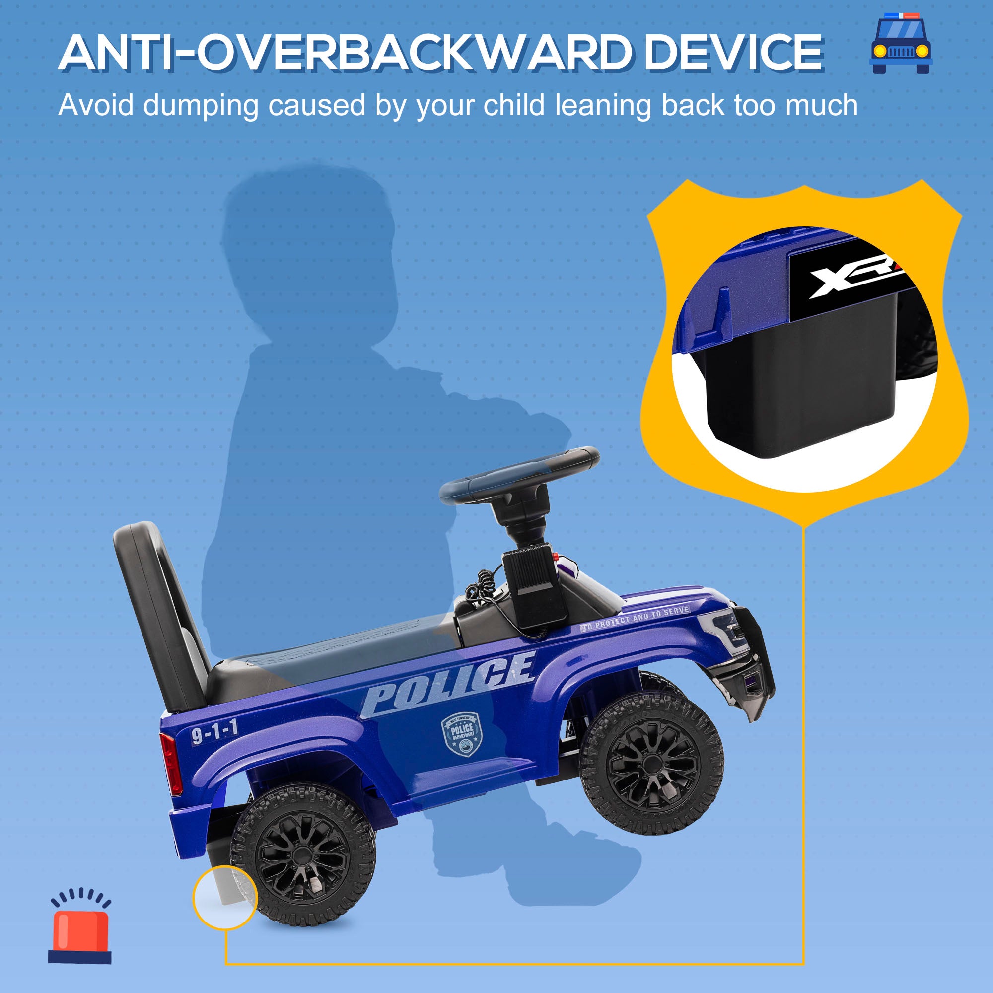 Kids Ride On Sliding Car with Hidden Under Seat Storage, Ride On Police Car for Toddler with Megaphone, Anti Dumping Device, Removable Backrest, Foot-to-Floor Design, Blue Push Cars for Toddlers at Gallery Canada
