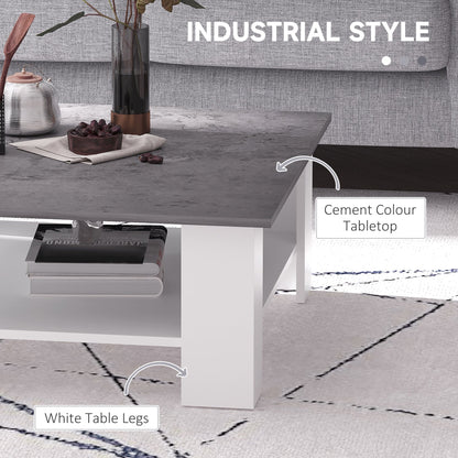 Square Coffee Table with Storage Shelf and Cement-like Tabletop for Living Room, White Coffee Tables   at Gallery Canada