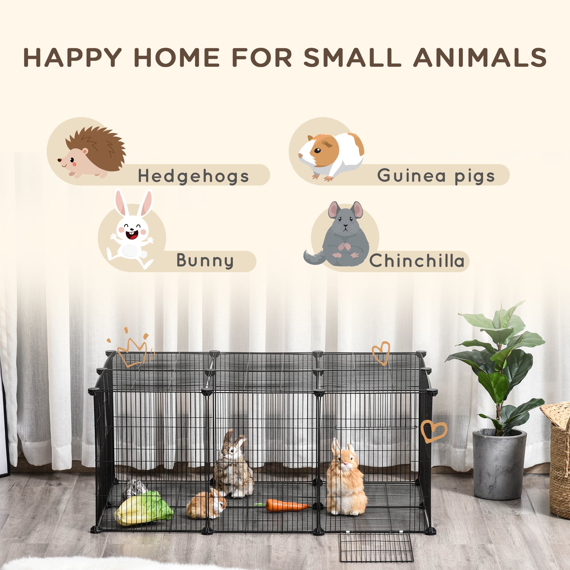 Small Animal Cage for Bunny, Guinea Pig, Chinchilla, Hedgehog, Portable Pet Enclosure with Door, 22 Panels Houses & Habitats   at Gallery Canada