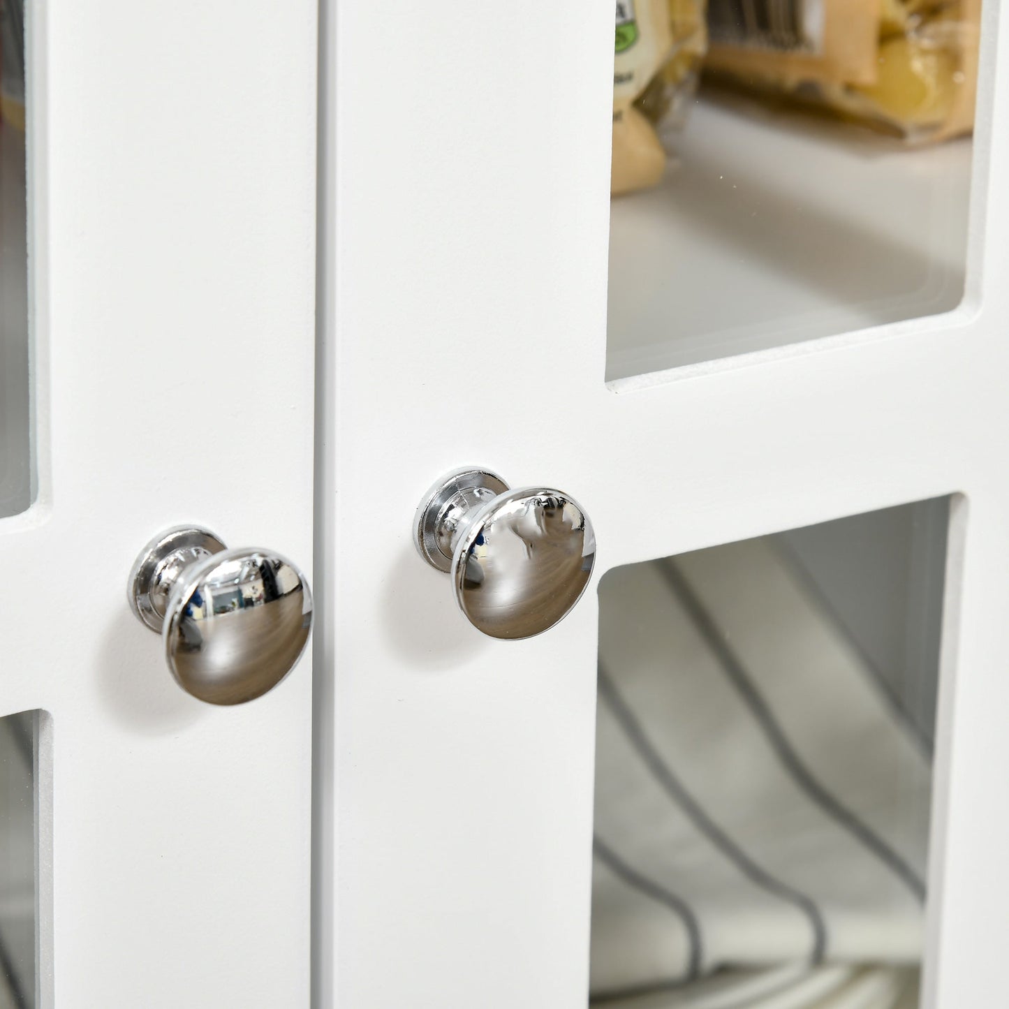 Sideboard Buffet Cabinet, Accent Kitchen Cabinet with Glass Doors, Adjustable Shelf and 2 Drawers, White Bar Cabinets   at Gallery Canada