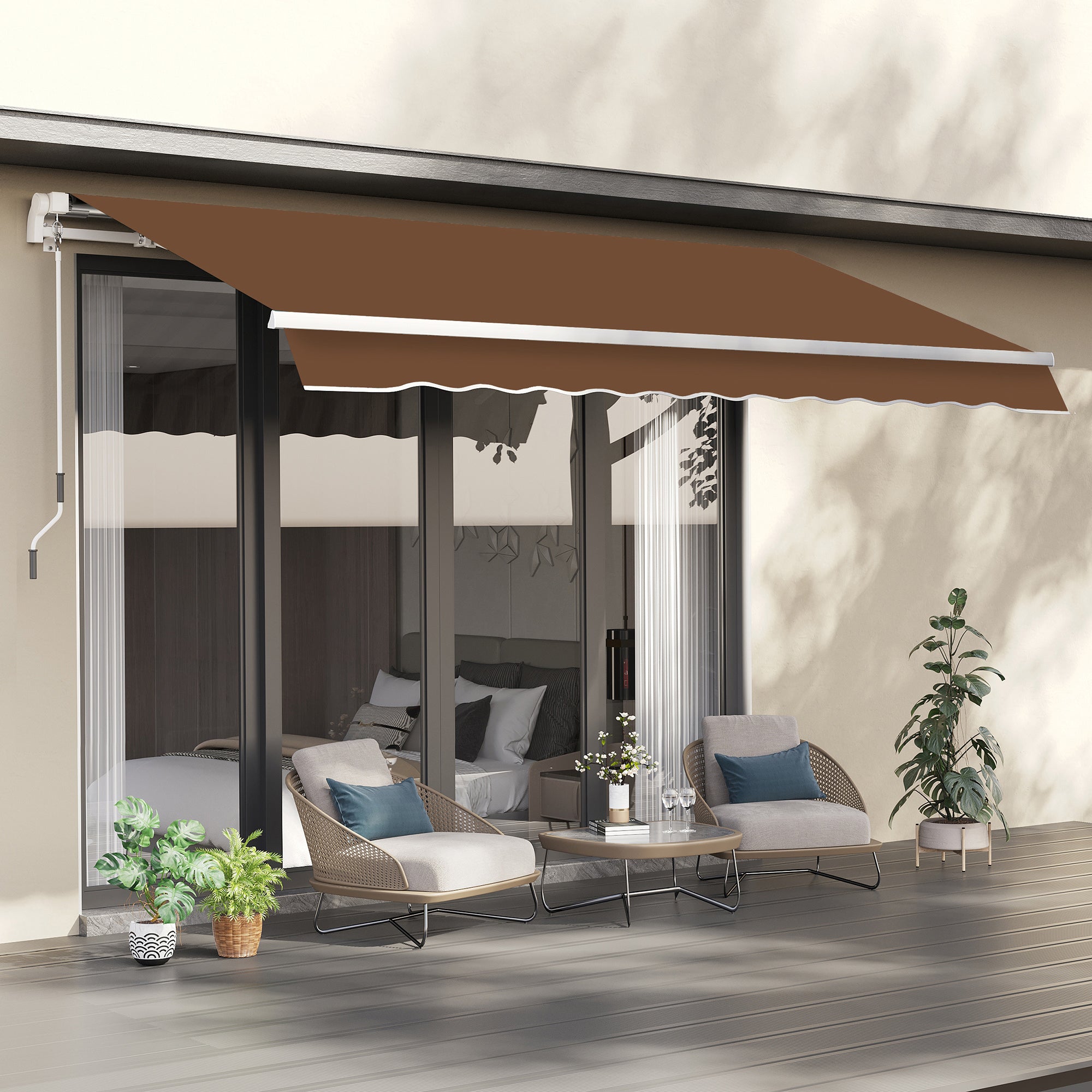 10' x 8' Manual Retractable Awning, Sun Shade Shelter Canopy, with Aluminum Frame and UV Protection for Patio Deck Yard Window Door, Coffee Window Awnings at Gallery Canada