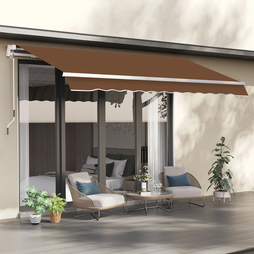 10' x 8' Manual Retractable Awning, Sun Shade Shelter Canopy, with Aluminum Frame and UV Protection for Patio Deck Yard Window Door, Coffee