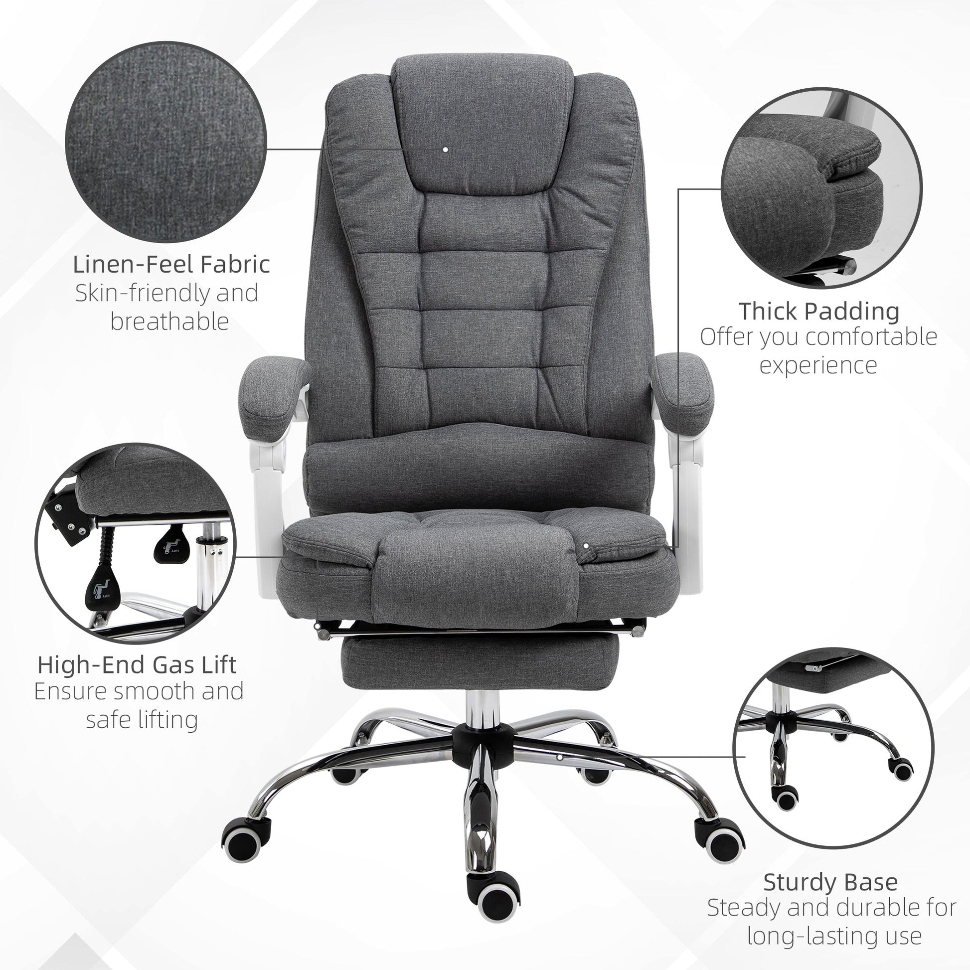 High Back Computer Chair with Retractable Footrest, Executive Office Chair with Adjustable Height, Dark Grey Executive & Manager Chairs   at Gallery Canada