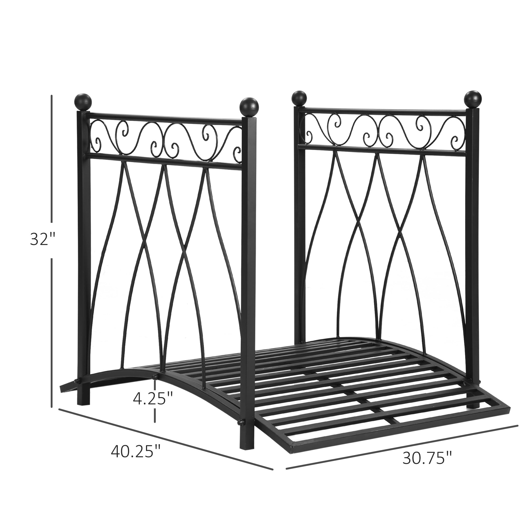 3.3FT Classic Garden Bridge with Safety Railings Arc Footbridge Decorative Pond Bridge for Backyard Creek Stream, Black Garden Bridges at Gallery Canada
