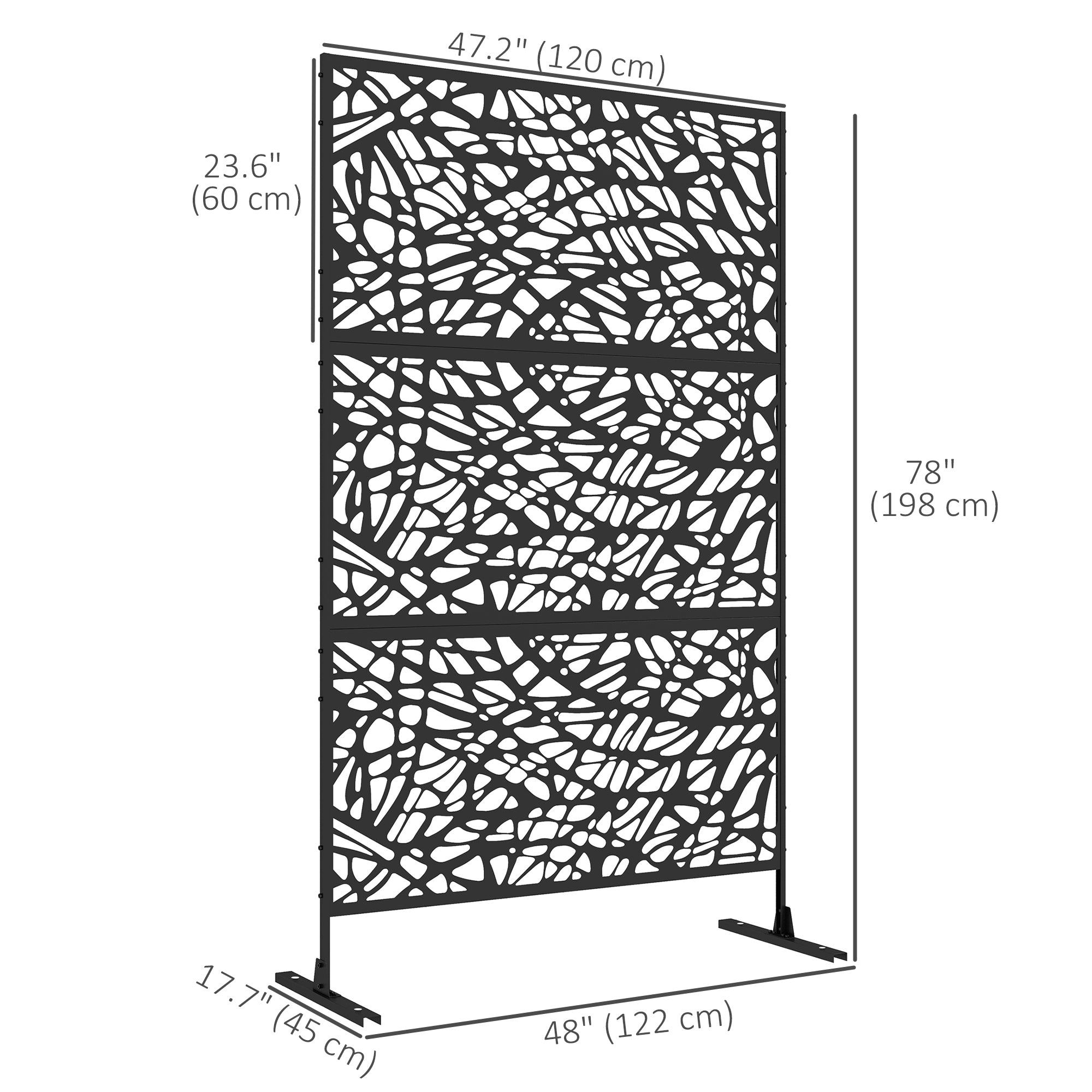 6.5FT Decorative Outdoor Divider, Metal Privacy Screen with Stand, Twisted Line Style, Black Side Awnings at Gallery Canada