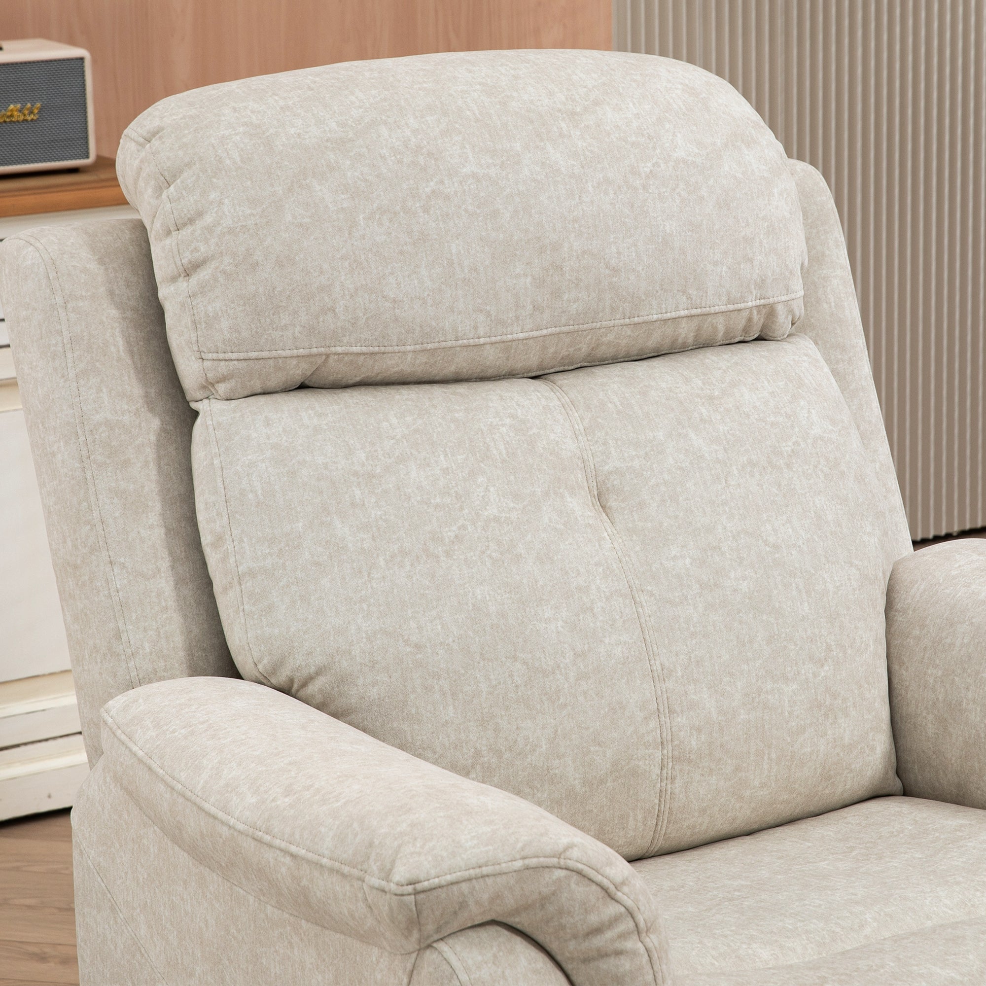 Manual Recliner Chair with Vibration Massage, Reclining Chair for Living Room with Side Pockets, Beige Single Sofas at Gallery Canada