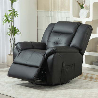 8-Point Vibration Massage Recliner Chair for Living Room, PU Leather Manual Reclining Chair, Swivel Recliner with Remote Control, Rocking Function, Black Single Sofas   at Gallery Canada