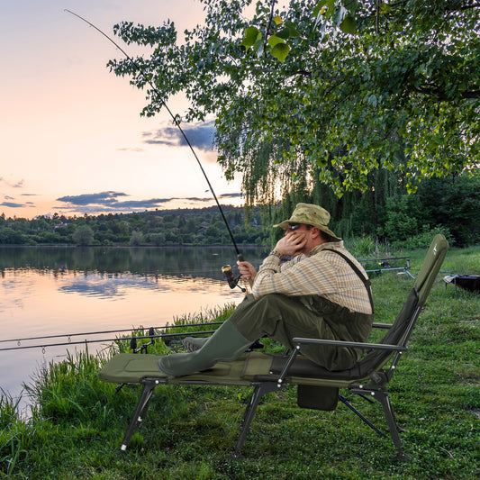 Folding Fishing Chair, 330 lb Heavy Duty Camping Chair with Reclining Backrest, Footrest, Adjustable Legs, Dark Green - Gallery Canada