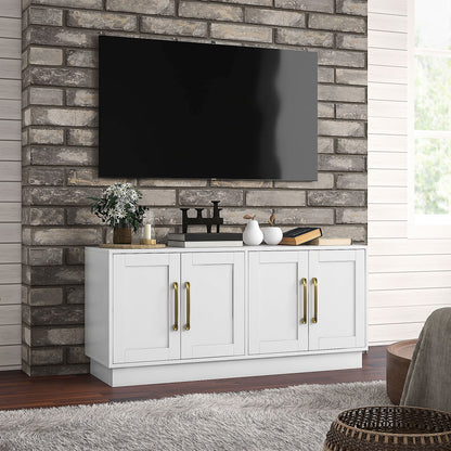 Modern TV Stand for up to 55" TV, TV Cabinet with 4 Soft Hinged Doors, 4 Cable Holes and 2 Adjustable Shelves, White TV Stands White  at Gallery Canada