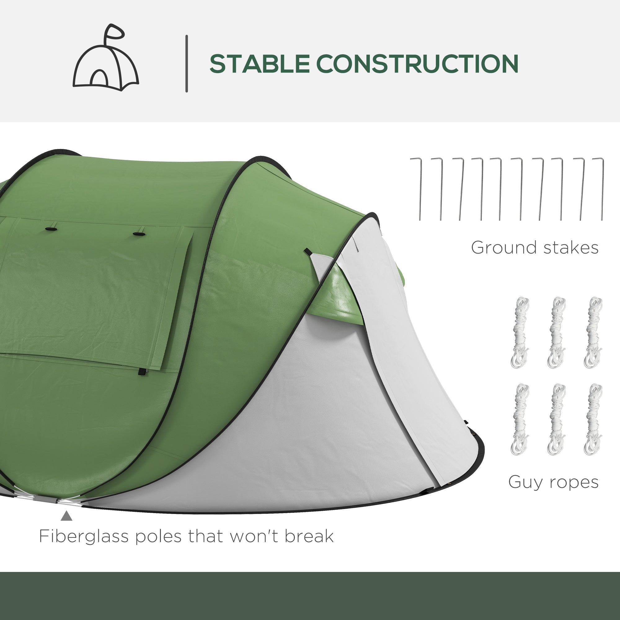 Pop Up Tent with Porch and Carry Bag, 3000mm Waterproof, for 2-3 People Camping Hiking, Green Camping Tents   at Gallery Canada