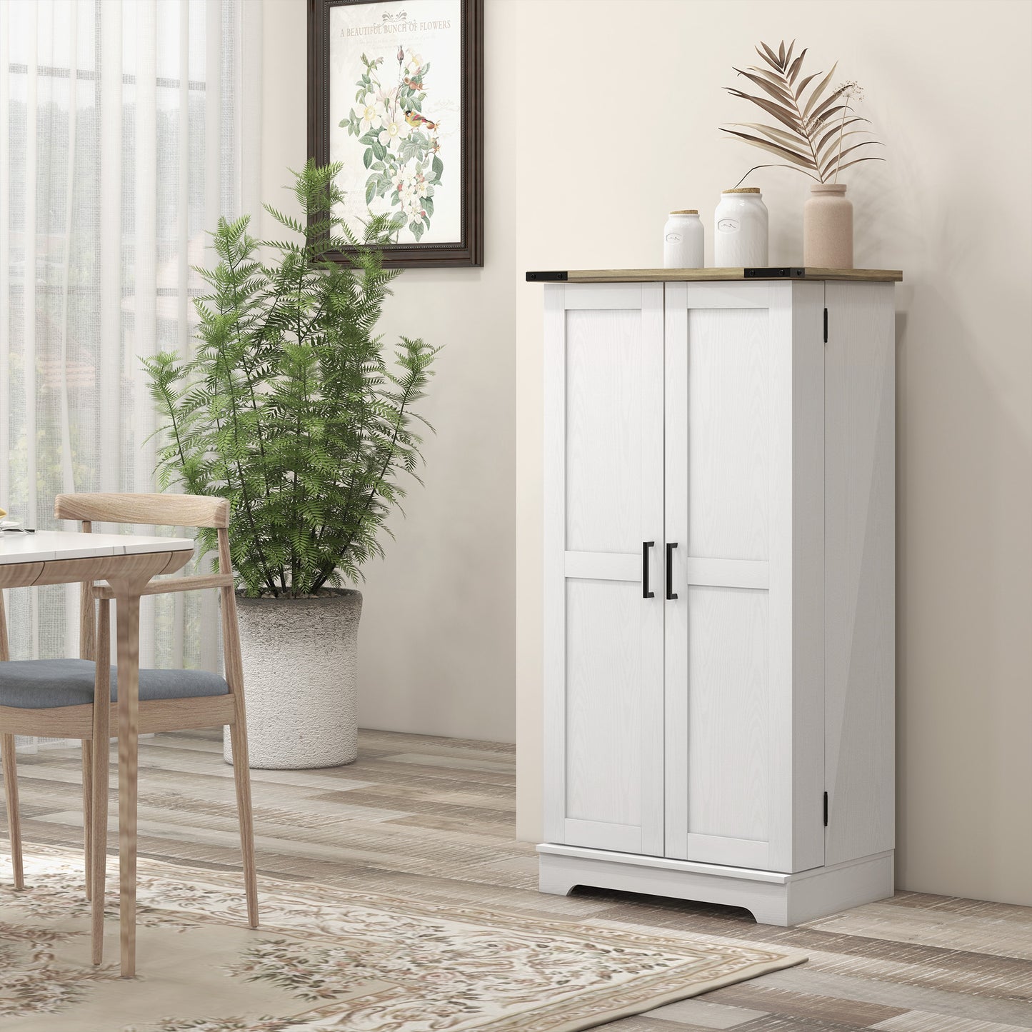 Farmhouse Kitchen Pantry Storage Cabinet, Kitchen Pantry Cabinet with Doors and Adjustable Shelves, Cream White Kitchen Pantry Cabinets   at Gallery Canada