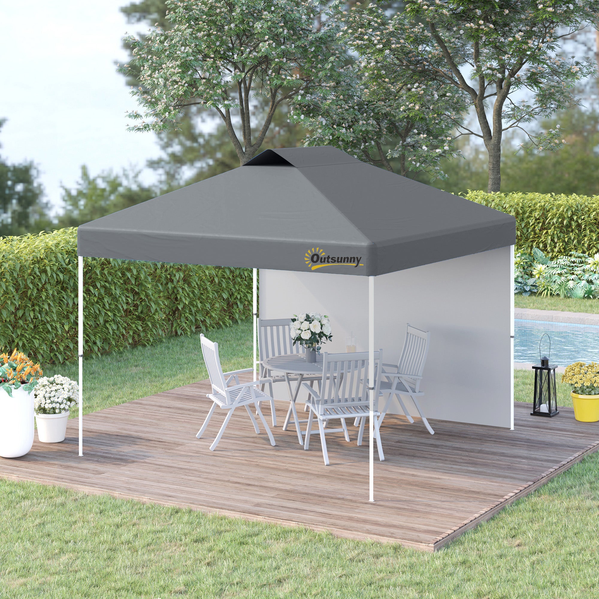 10' x 10' Pop Up Canopy Tent with Adjustable Height, 1 Sidewall, and Wheeled Carry Bag for Outdoor, Garden, Patio, Grey Pop Up Canopies Grey at Gallery Canada