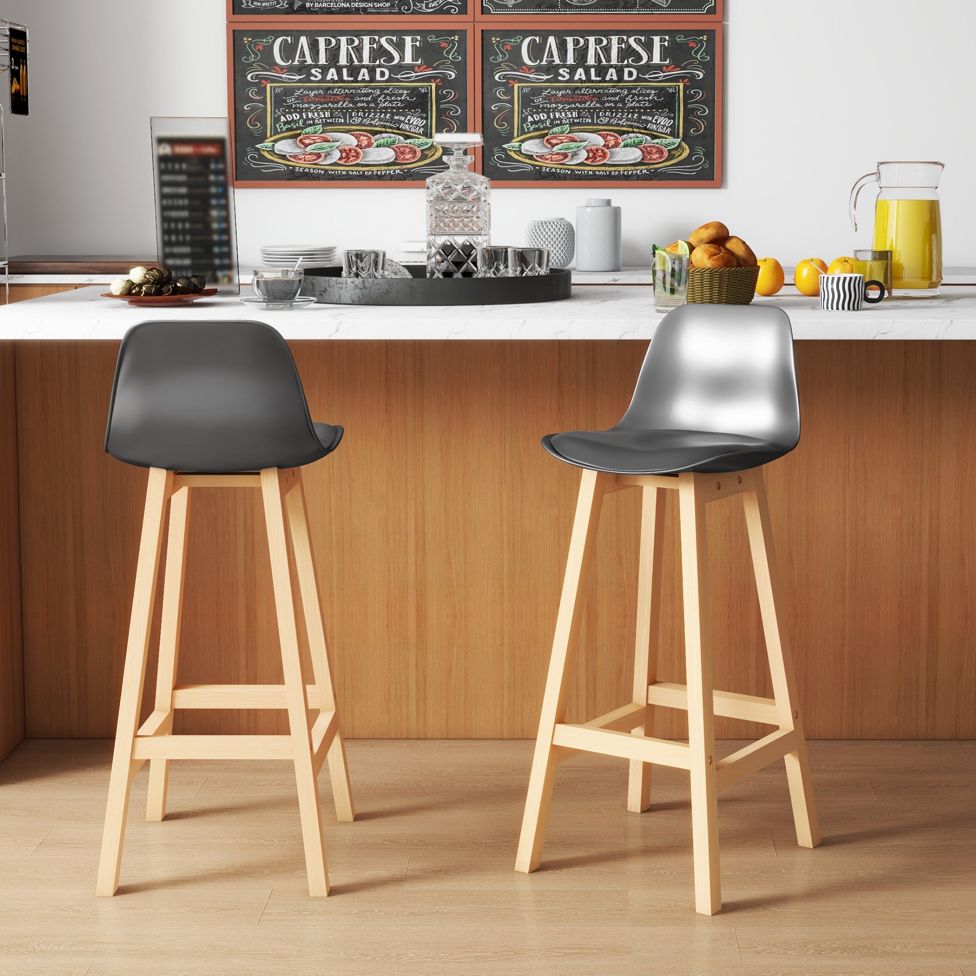 Bar Height Stools Set of 2, PU Leather Upholstered Stools for Kitchen Island, Modern Bar Chairs with Backs, Black Bar Stools   at Gallery Canada