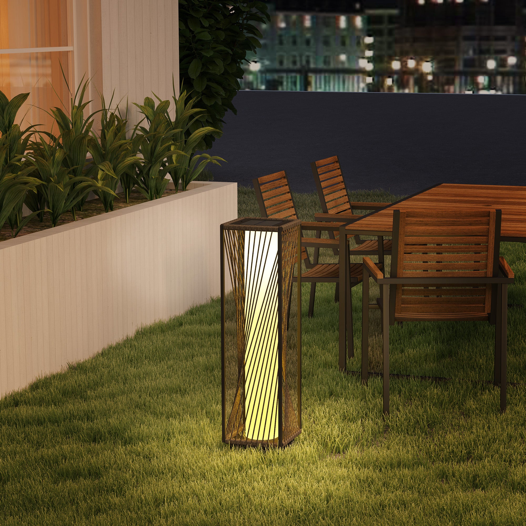 Rattan Solar Floor Lamp, Decorative Outdoor Lamp with Auto On/Off LED Lights, IP44 for Patio, Porch, Pathway, Grey Solar Post Lamps at Gallery Canada