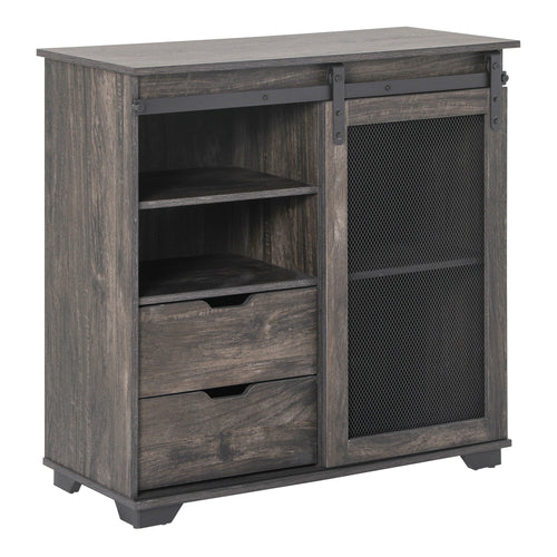 Farmhouse Sideboard Buffet Cabinet with Sliding Door, Drawers, Shelves, Dark Brown