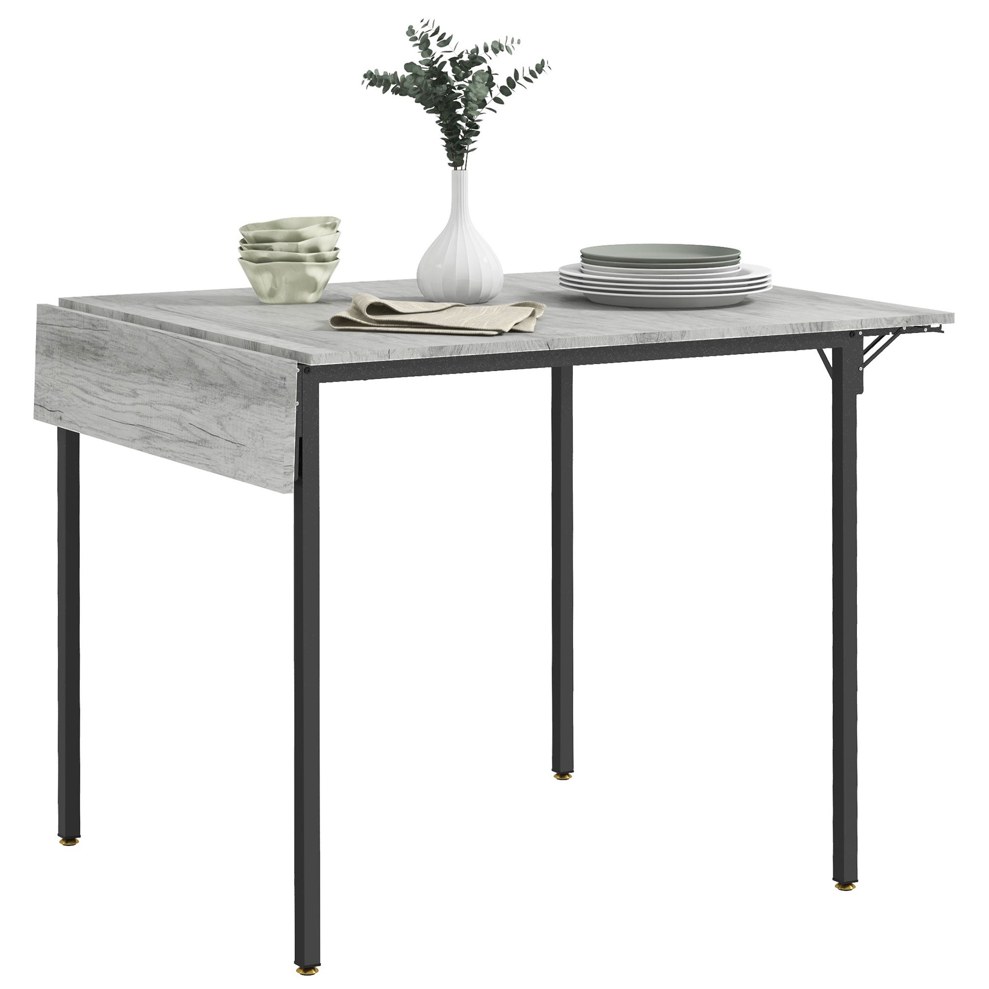 Drop Leaf Folding Dining Table for Small Space, Extendable Kitchen Table for 2 to 4 People, Grey Dining Tables   at Gallery Canada