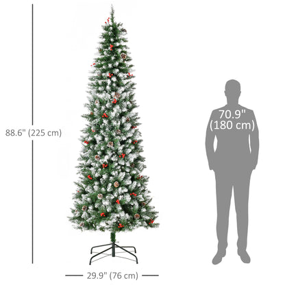 7.5 ft Snow-Dipped Pencil Christmas Tree Pre-Lit Holiday Decoration with LED Lights Pine Cones Red Berries Green Pencil Christmas Trees   at Gallery Canada