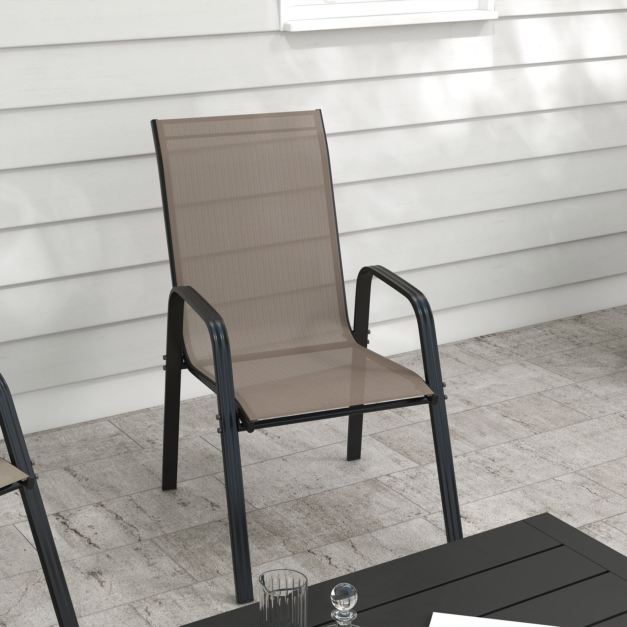 Set of 4 Outdoor Dining Chairs, Heavy Duty Stackable Patio Dining Set with Armrests for Balcony Garden, Grey Patio Chairs at Gallery Canada