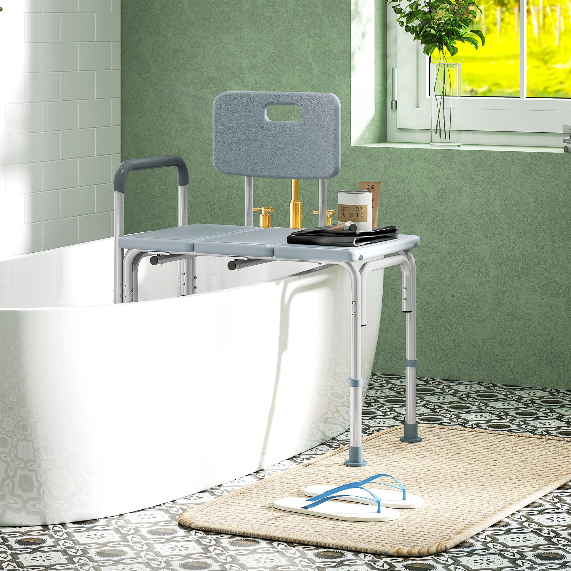 6-Level Adjustable Bath and Shower Transfer Bench Aluminum Chair with Non-Slip Feet, Armrest &; Backrest Grey Bath Chairs   at Gallery Canada