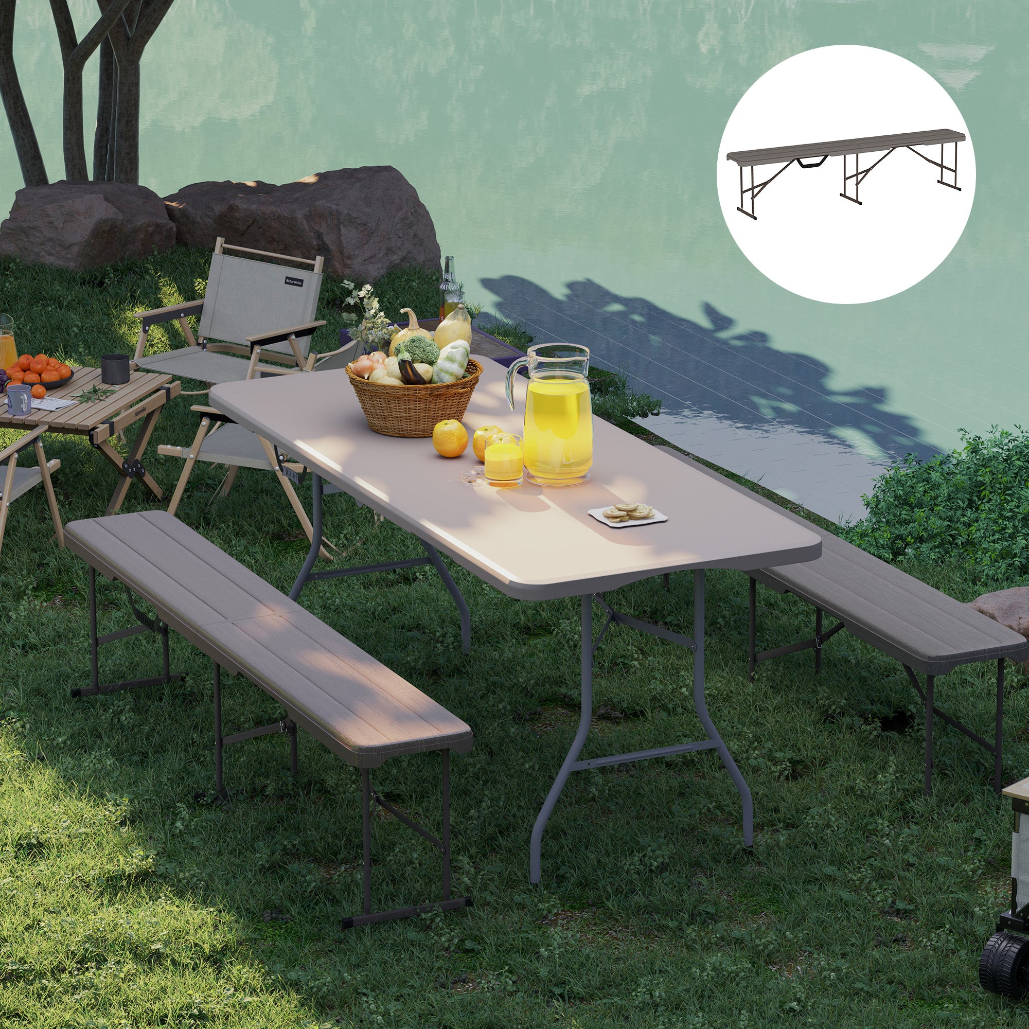 6 ft Plastic Bench Seat, 2 PC Portable Foldable Folding Bench with Carrying Handle for Picnic Camping, Distressed Brown Garden Accessories at Gallery Canada