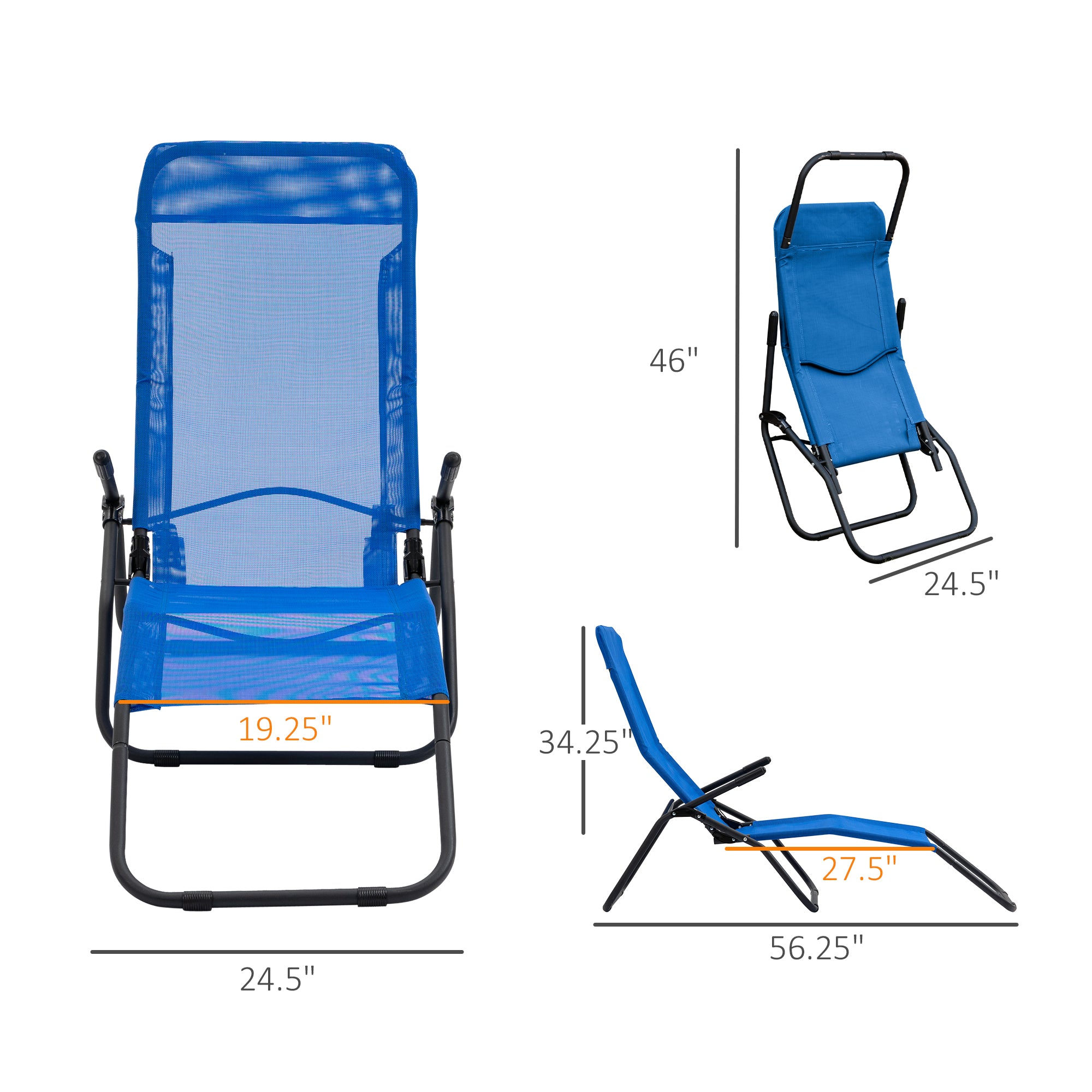 Zero Gravity Reclining Patio Lounge Chair with Footrests & Armrests, Blue Lounger Chairs   at Gallery Canada